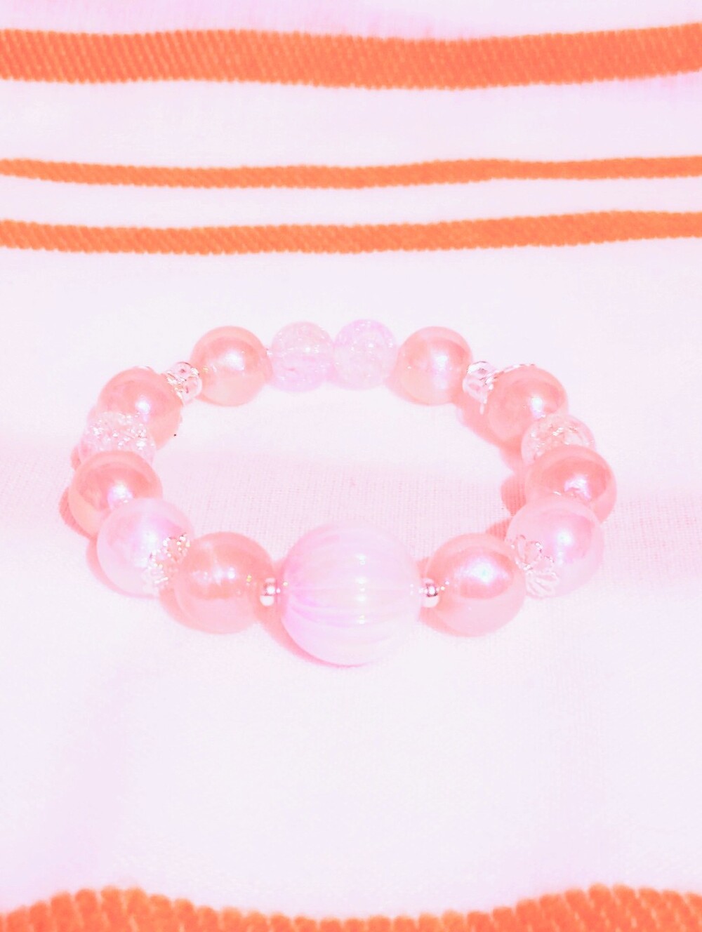 Handmade Bracelet One Of A Kind. Pink Premium Glass / Acrylic. Size 7.5''